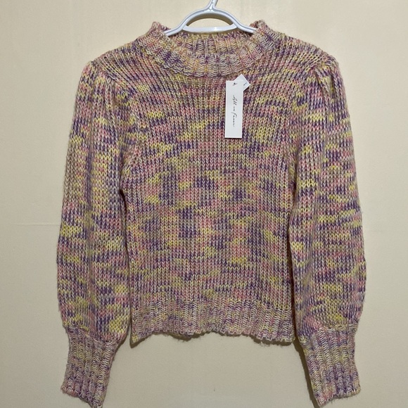 All In Favor Pastel Marled Pink Purple Multi Color Knit Pull Over Sweater Size S - Picture 3 of 13